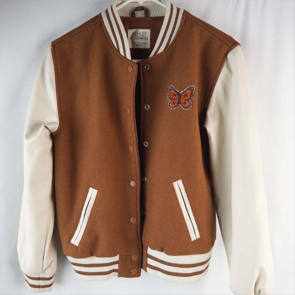 Ashley by 26 International Outerwear Varsity Jacket Size M Brown Butterfly